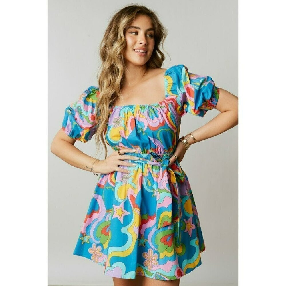 Feelin' Wavy Mini Dress in Retro Multi